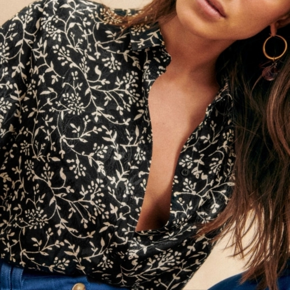 Sezane Ann Shirt in Painted Floral Noir size 38 NWT